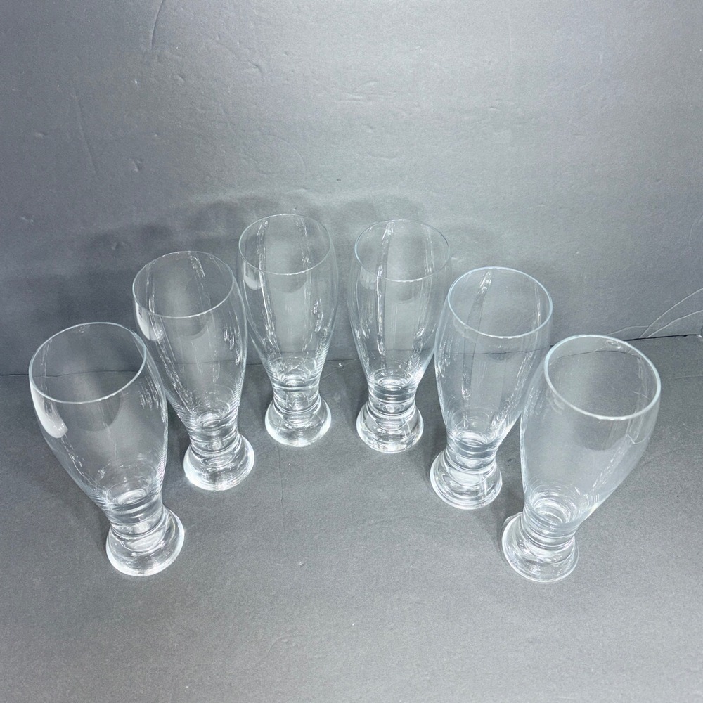 Set of 6 Crate and Barrel Crystal Krosno Bubble Base Pilsner Glasses Poland - Picture 3 of 16